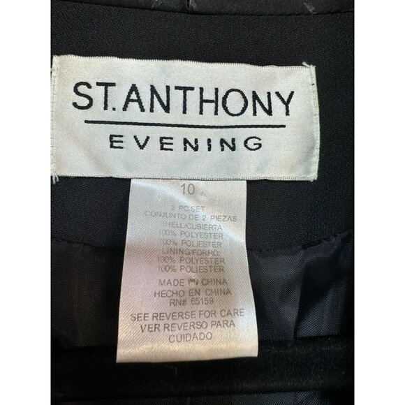 St. Anthony Evening  2-Piece Womens Suit Set Size 10 Black Embellished Collar Cu - Picture 5 of 16